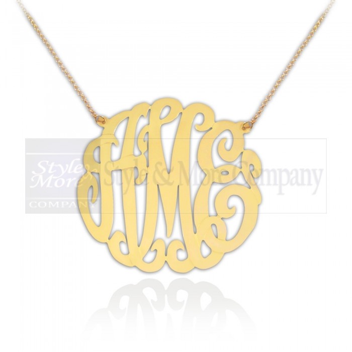 Medium 10K Gold Script Monogram Necklace